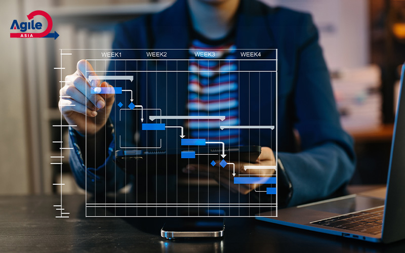 Person interacting with digital transparent screen chart.